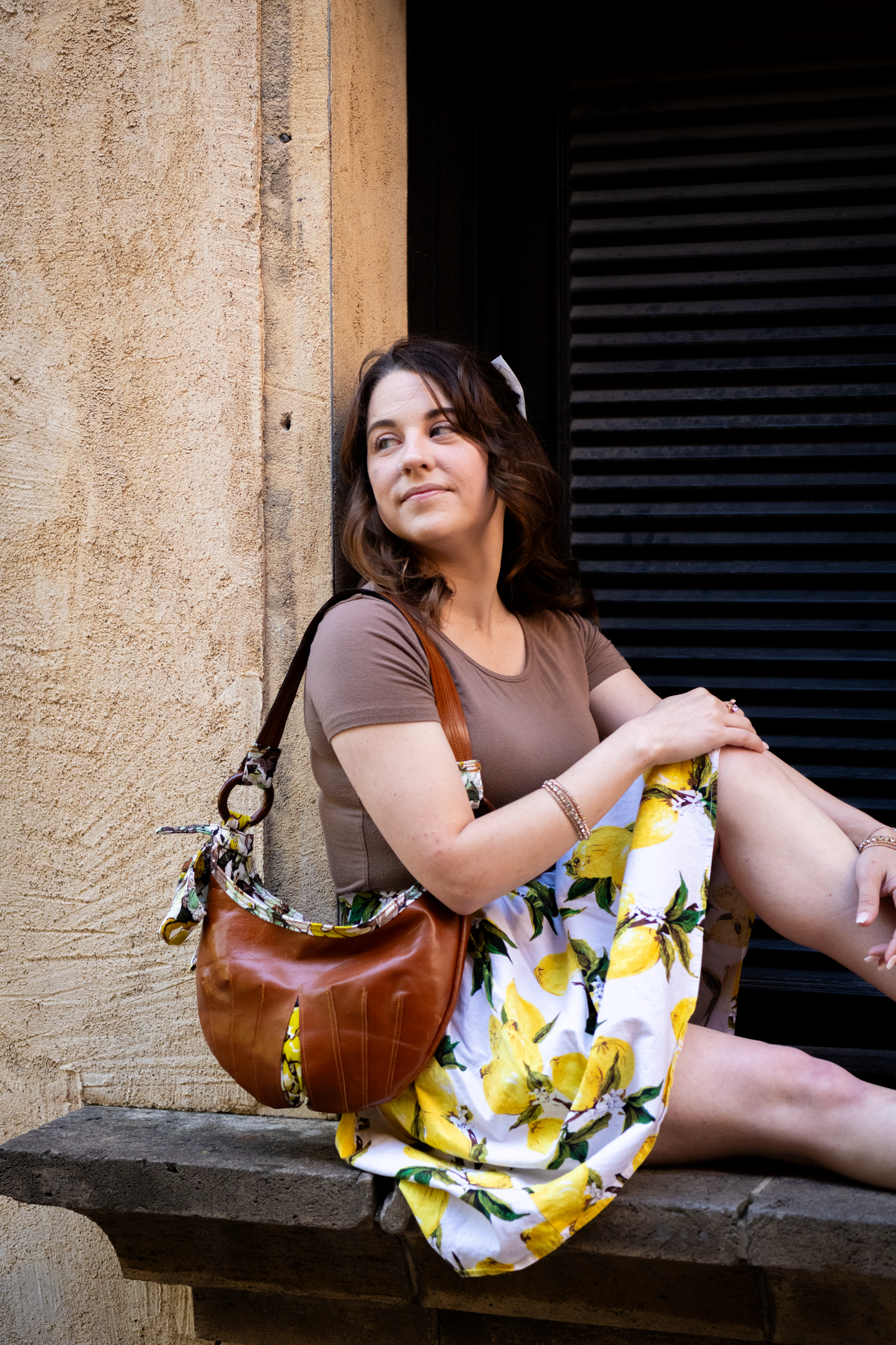 Small Leather and Olive Floral Shoulderbag