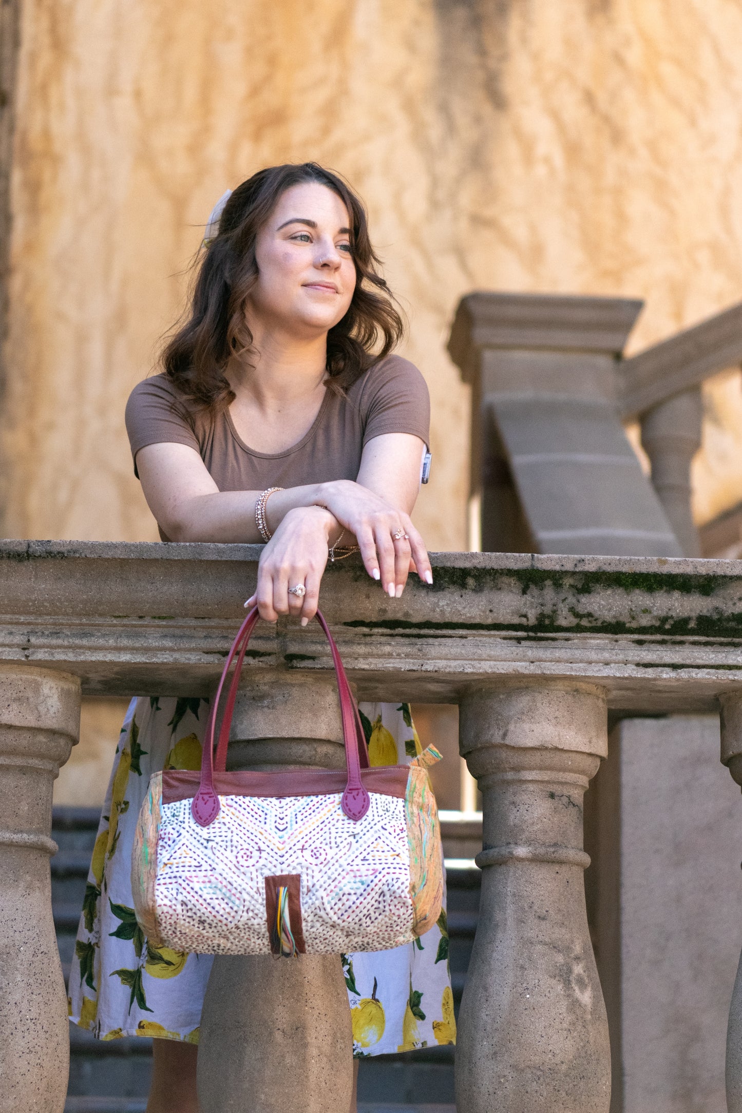 Medium Woven Leather and Cork Handbag