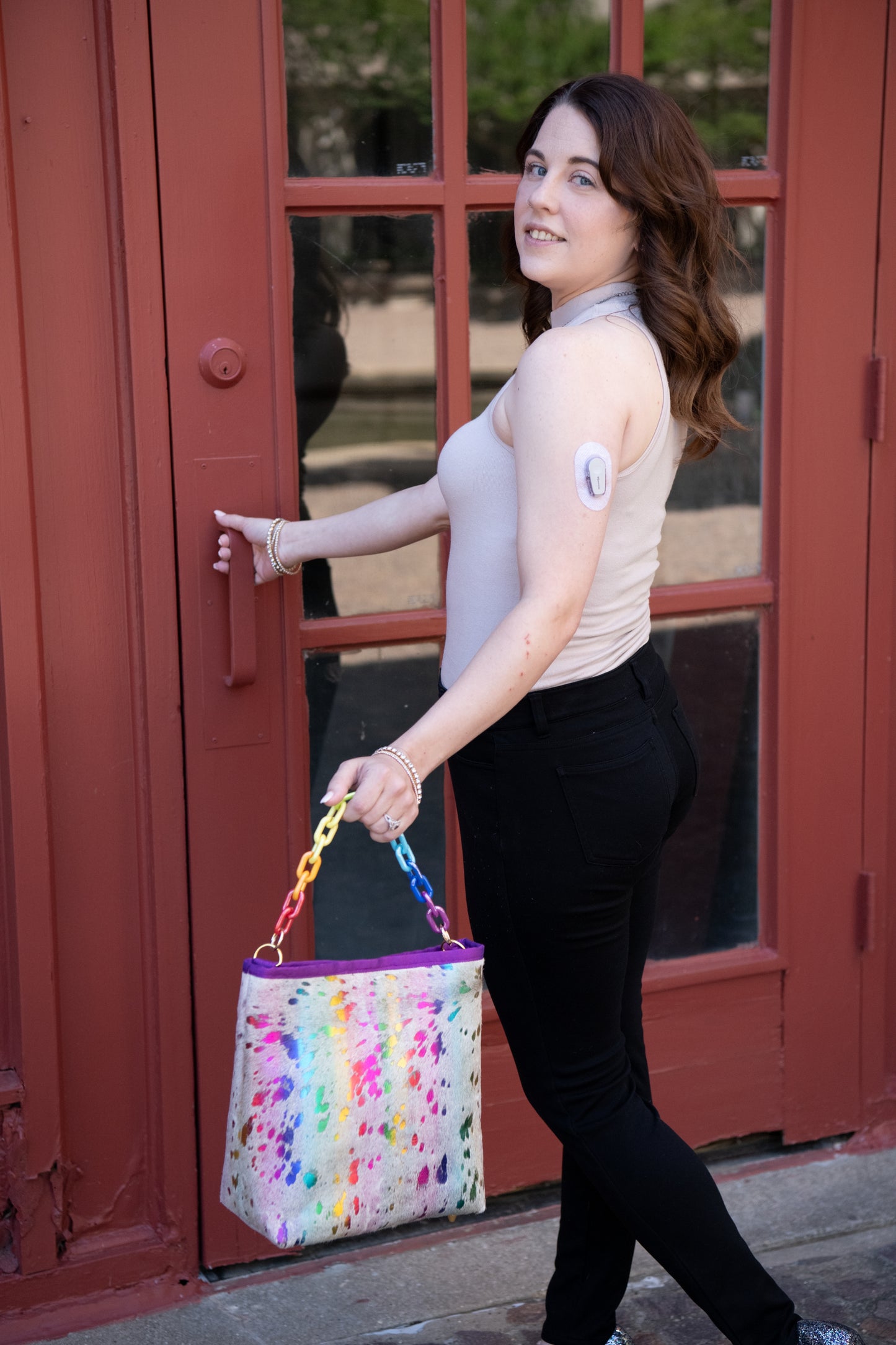 Large Hair-on-Hide Electric Rainbow Handbag