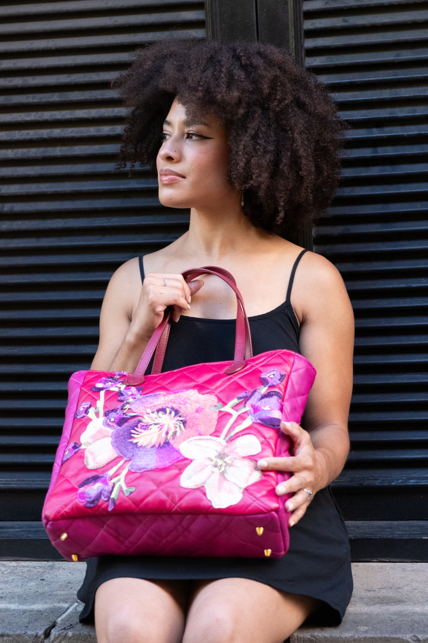 XL Fuchsia Floral Shoulder Bag