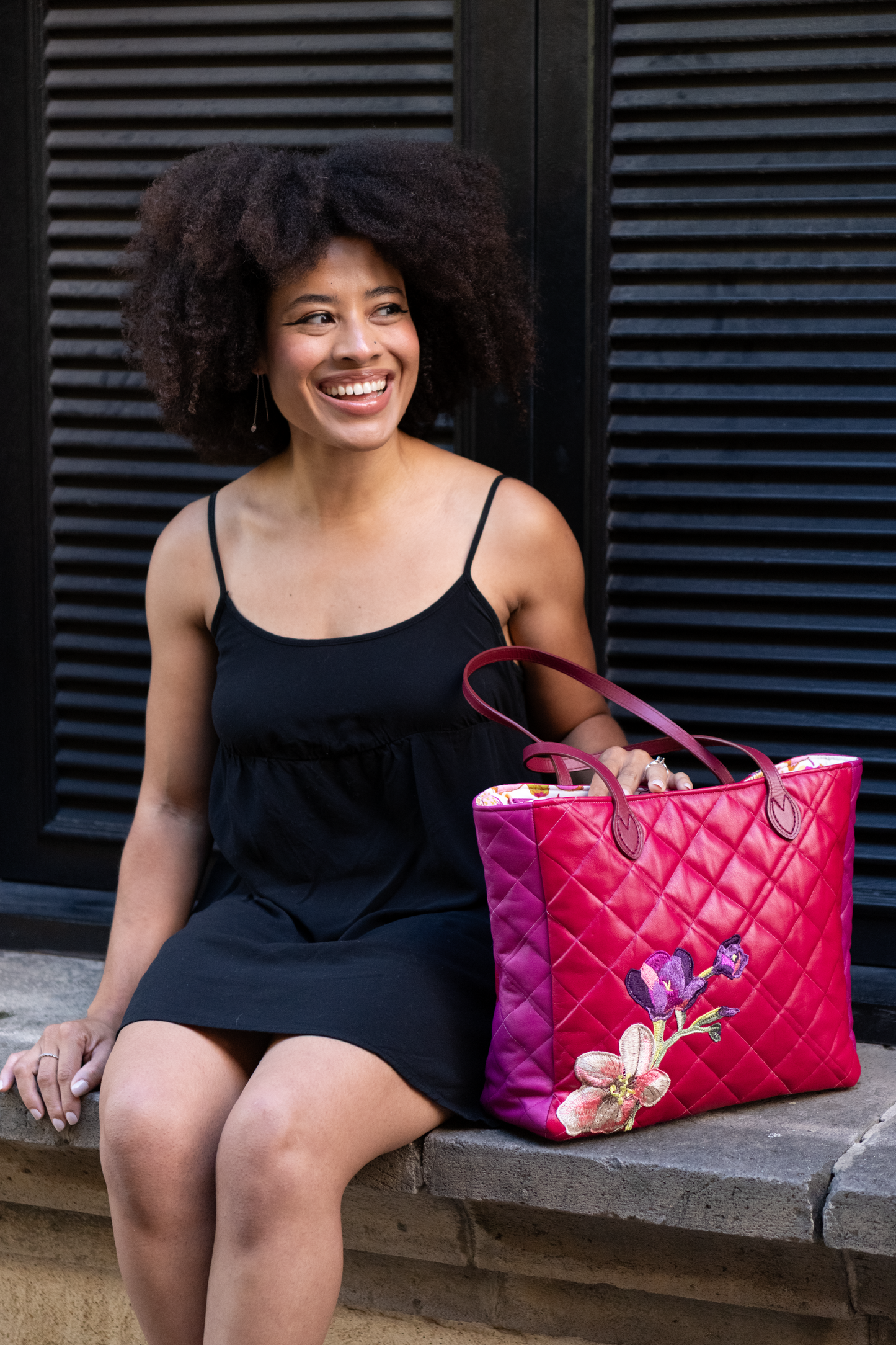 XL Fuchsia Floral Shoulder Bag