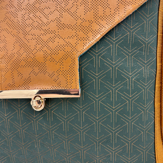 Large Forest and Tan Leather Handbag