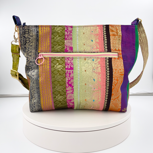 Medium Sari/ Saree Crossbody in Purple Paisley