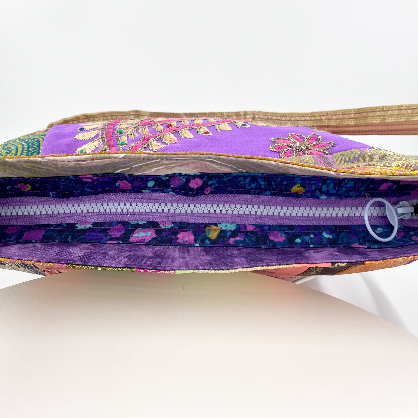 Medium Sari/ Saree Crossbody in Purple Paisley