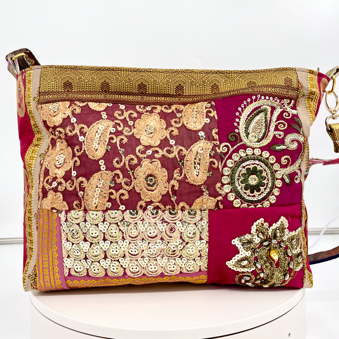 Medium Sari/ Saree Crossbody in Red Floral