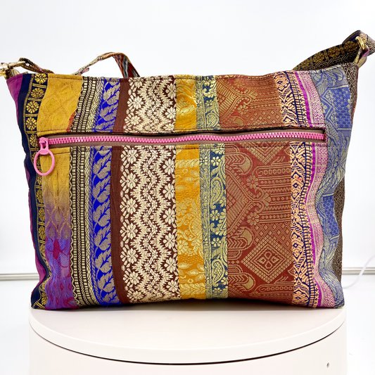 Medium Sari/ Saree Crossbody in Red Floral