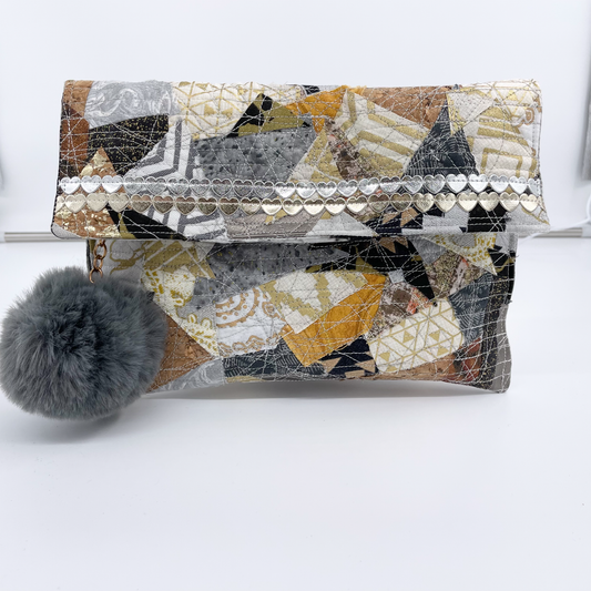 Small Gold and Silver Quilted Clutch