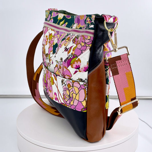 Medium Floral and Leather Crossbody