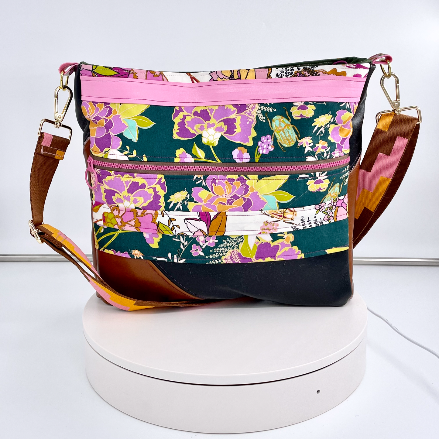 Medium Floral and Leather Crossbody