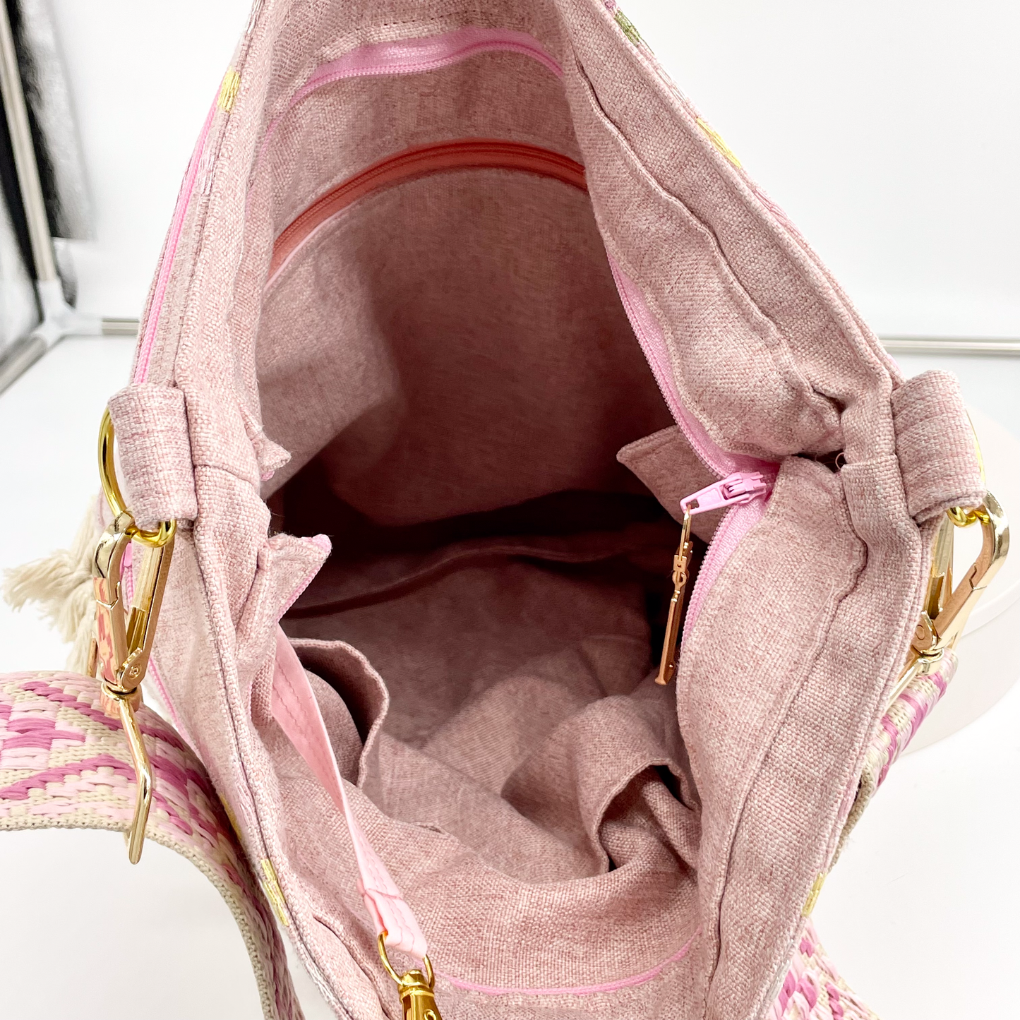Large Embroidered Canvas and Leather Crossbody