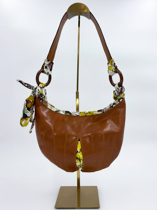 Small Leather and Olive Floral Shoulderbag