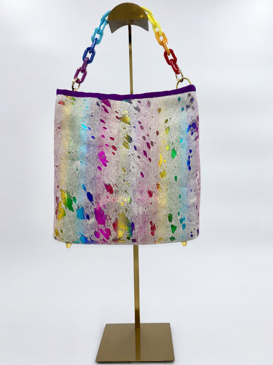 Large Hair-on-Hide Electric Rainbow Handbag