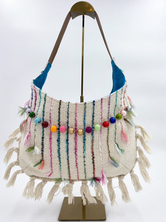 Medium Woven Beaded Hobo Handbag