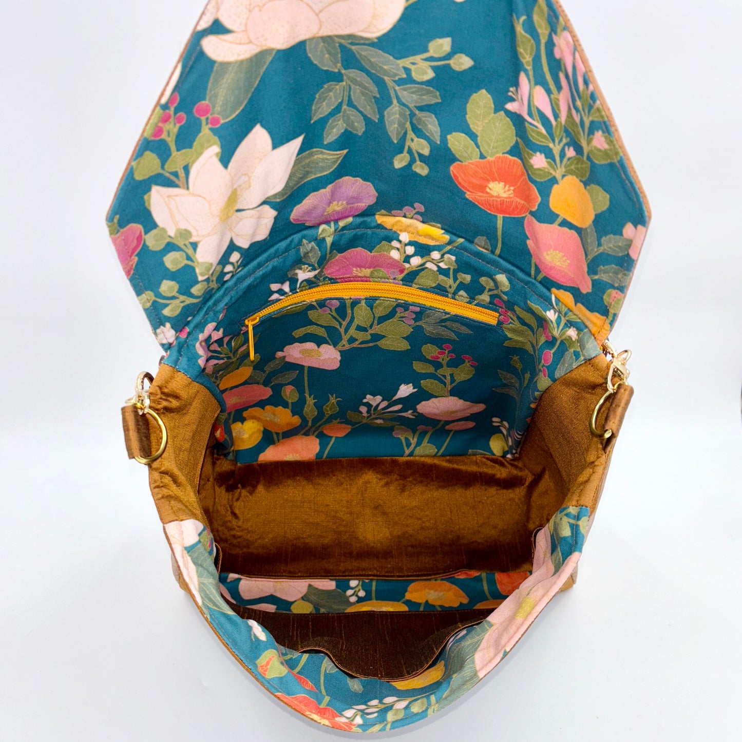 Large Forest and Tan Leather Handbag