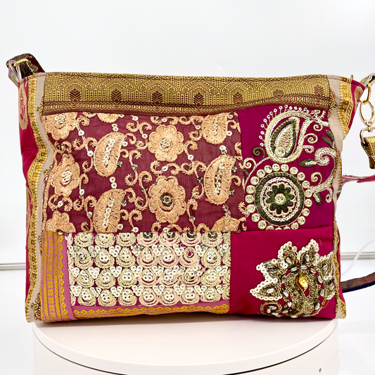 Medium Sari/ Saree Crossbody in Red Floral