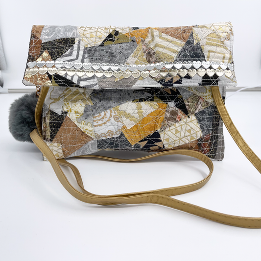 Small Gold and Silver Quilted Clutch