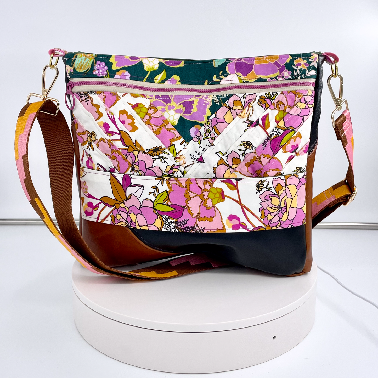 Medium Floral and Leather Crossbody