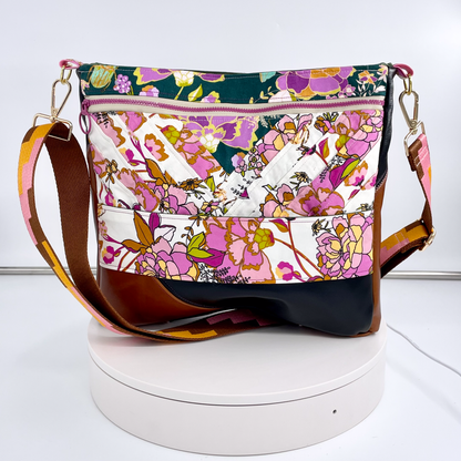 Medium Floral and Leather Crossbody