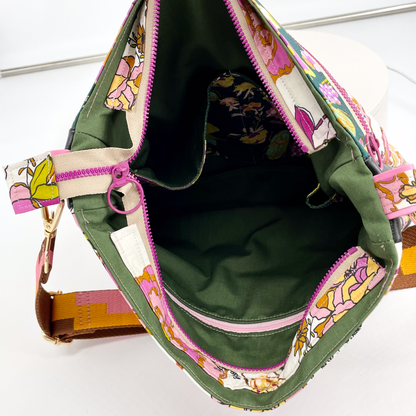 Medium Floral and Leather Crossbody