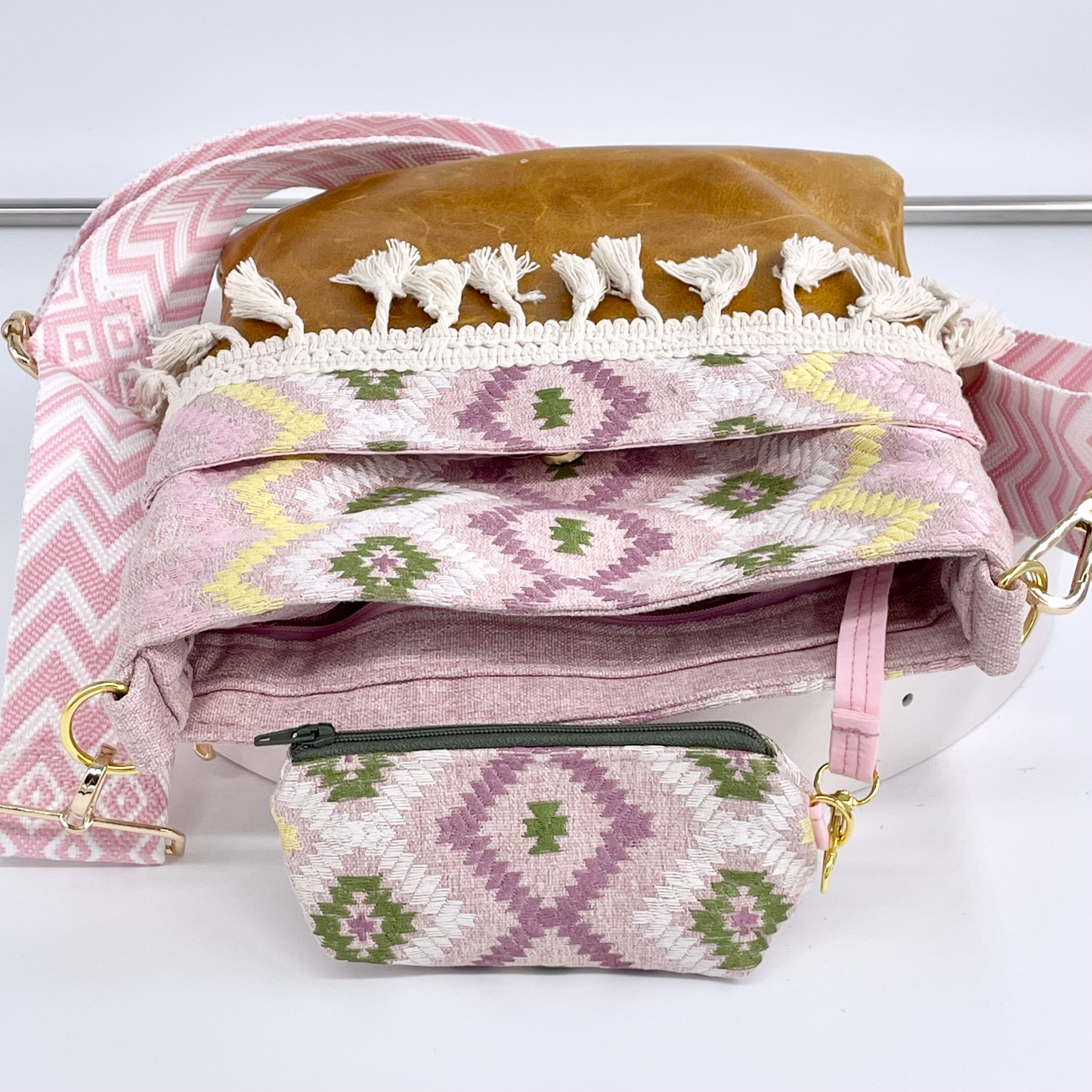 Medium Embroidered Canvas and Leather Crossbody