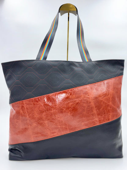 XXL Fine Leather Tote in Black and Red