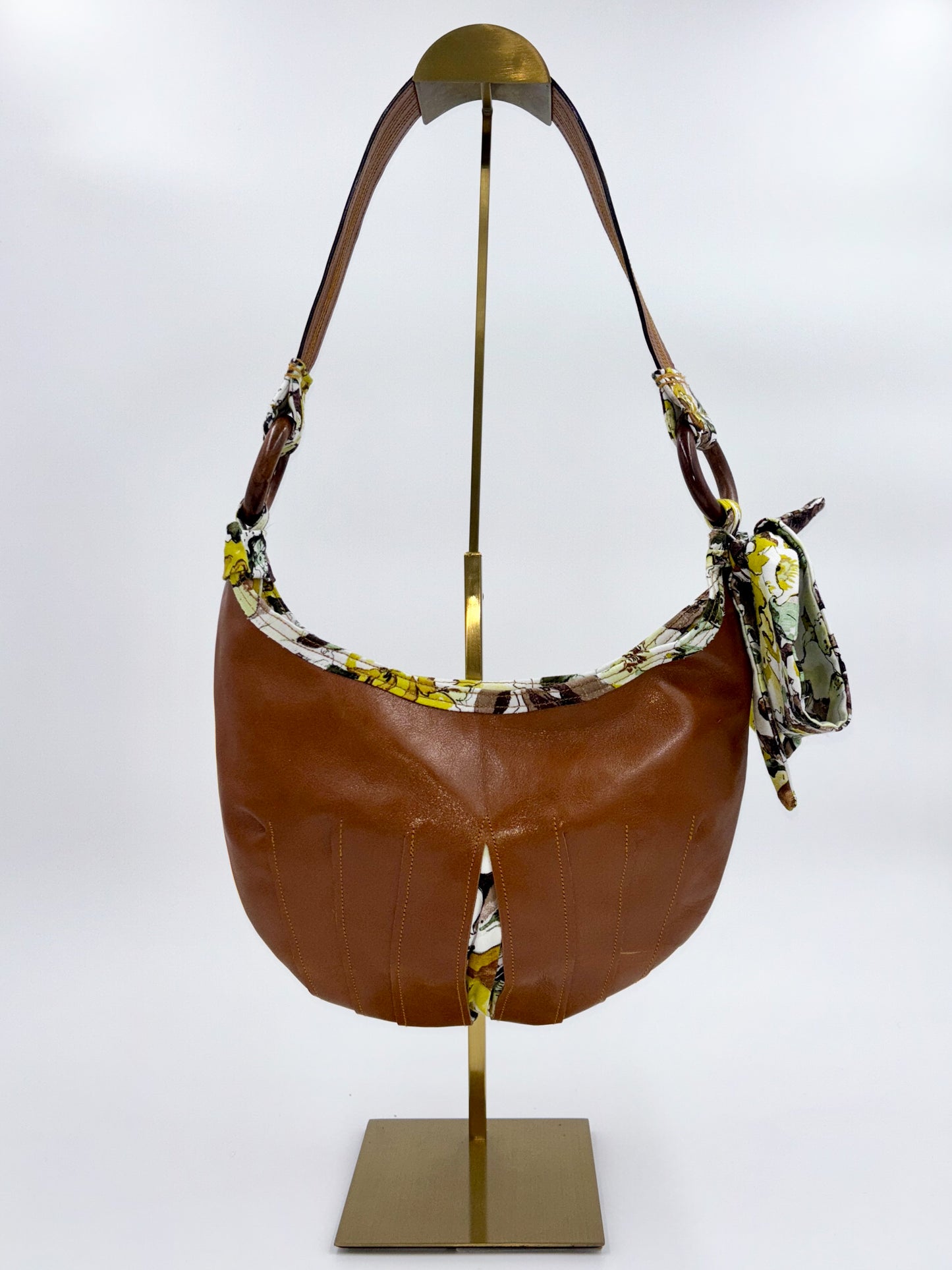 Small Leather and Olive Floral Shoulderbag