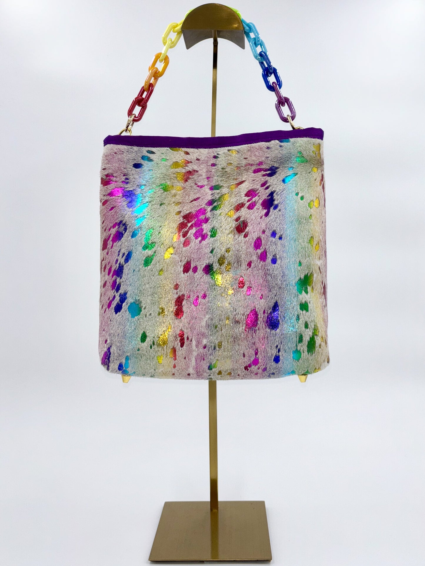 Large Hair-on-Hide Electric Rainbow Handbag