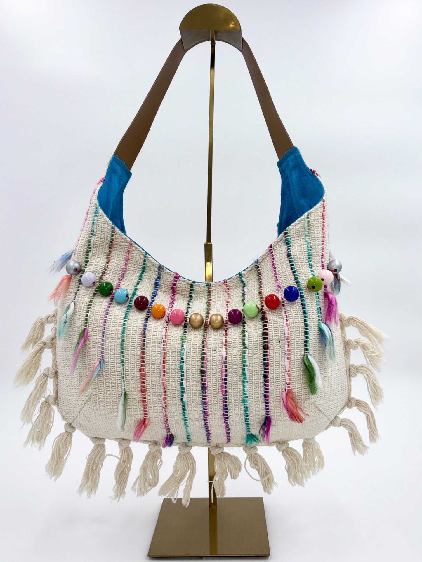 Medium Woven Beaded Hobo Handbag
