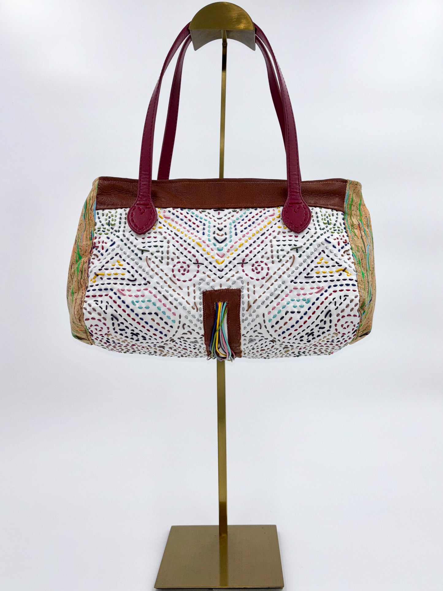 Medium Woven Leather and Cork Handbag