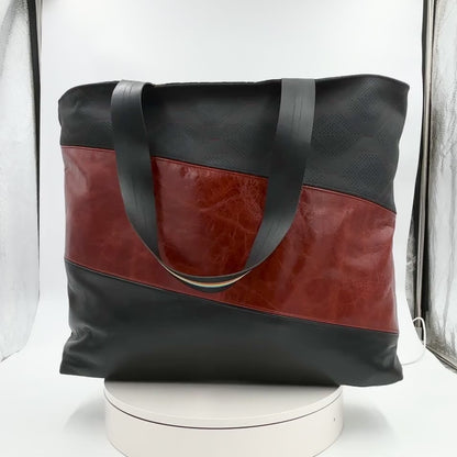 XXL Fine Leather Tote in Black and Red