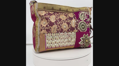 Medium Sari/ Saree Crossbody in Red Floral