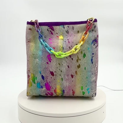 Large Hair-on-Hide Electric Rainbow Handbag