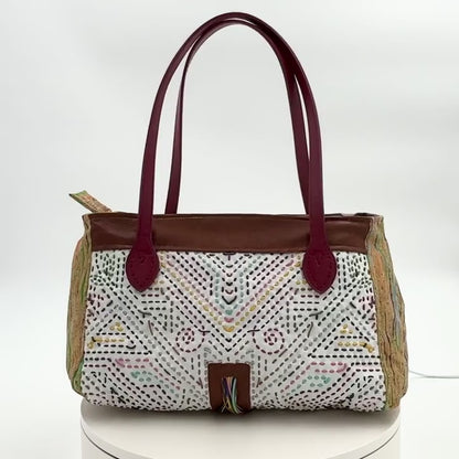 Medium Woven Leather and Cork Handbag
