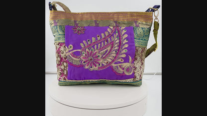 Medium Sari/ Saree Crossbody in Purple Paisley